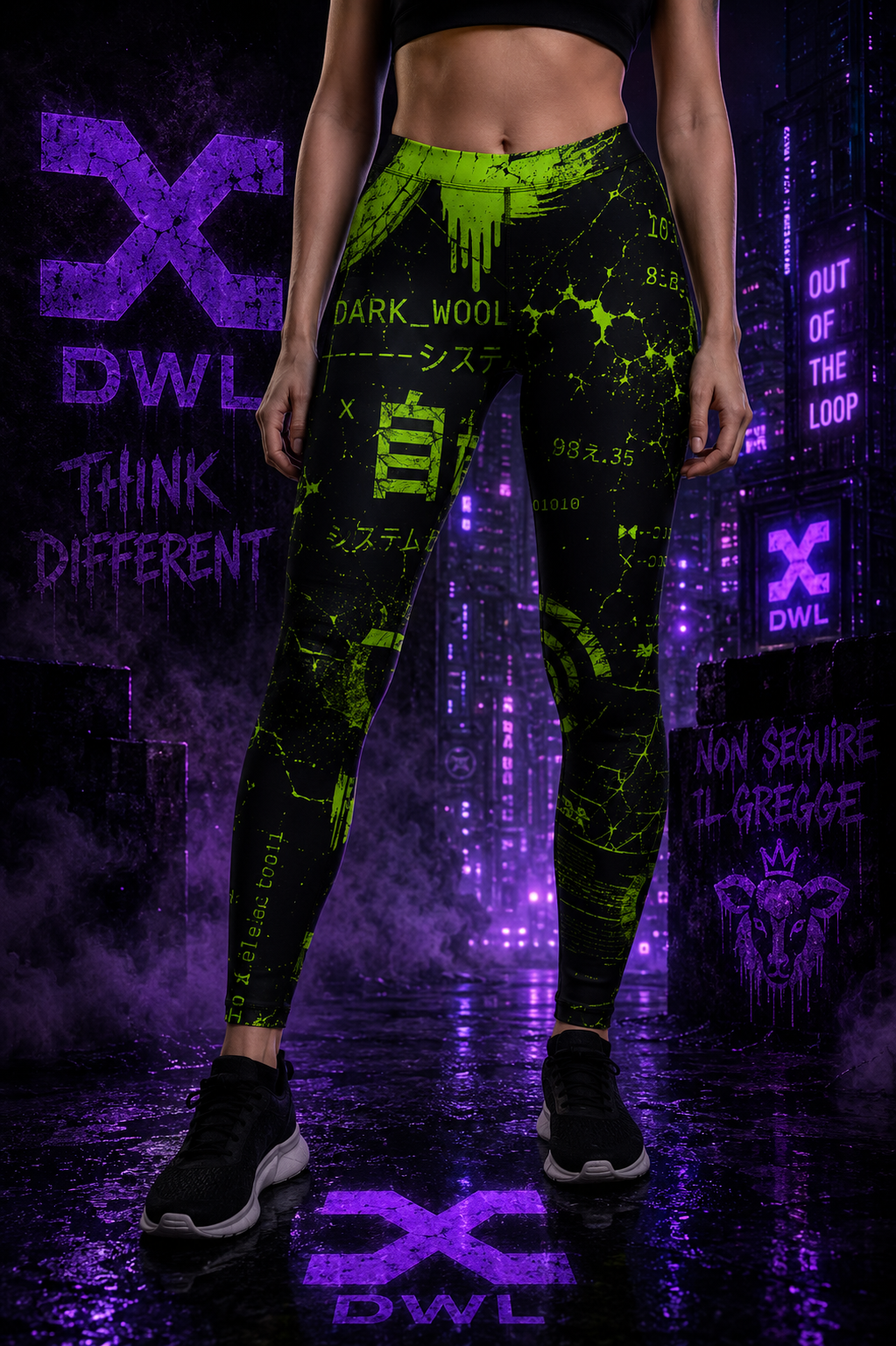 Leggings Donna Stampa Integrale DWL FANTASY Toxic Green
